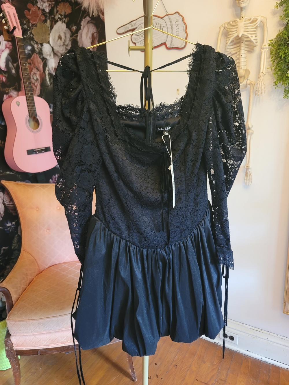 For Love & Lemons Black Waverly Lace Mini Dress